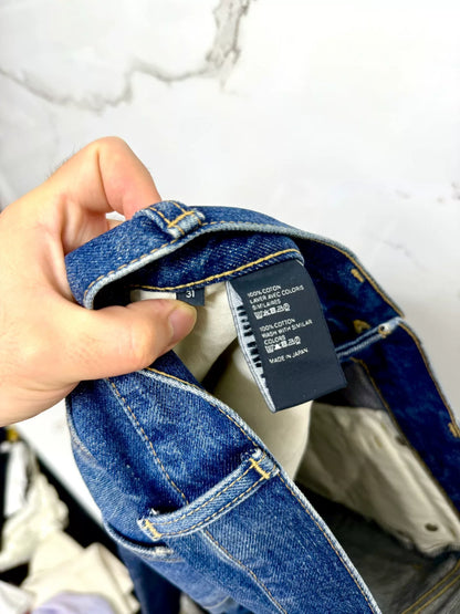 celine dark blue distressed denim pants