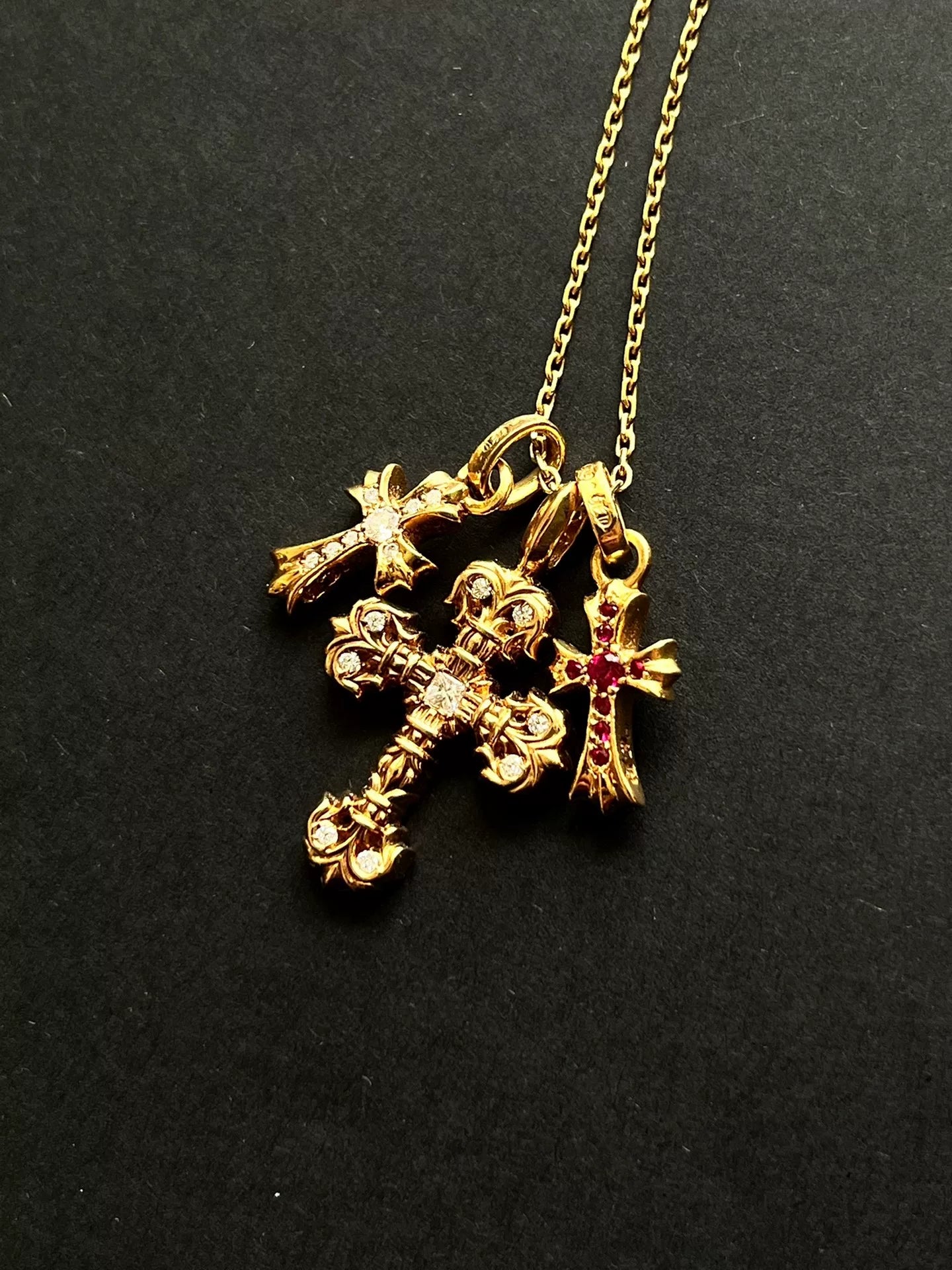 Chrome Hearts 9-Diamond Flame Cross Pendant