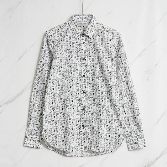 Saint Laurent Men's White Printed Shirt