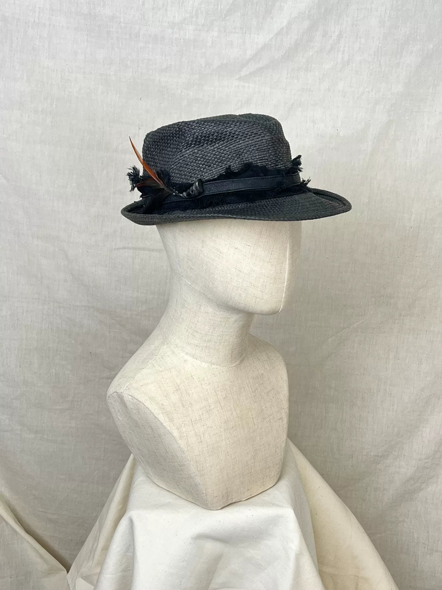 Stylish Gray Fedora Hat with Feather Accent