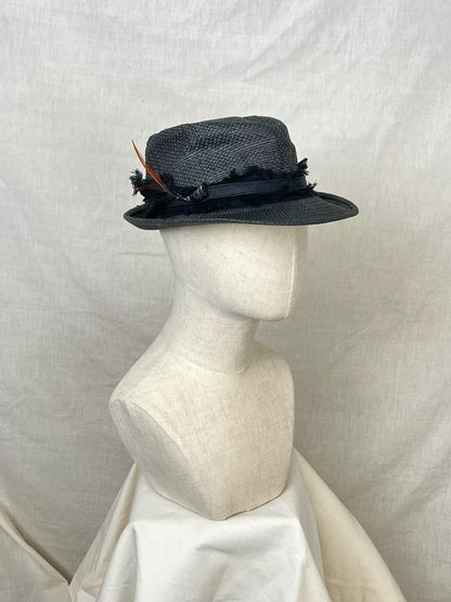 Stylish Gray Fedora Hat with Feather Accent