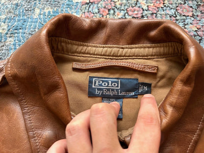 distressed leather jacket by polo ralph lauren