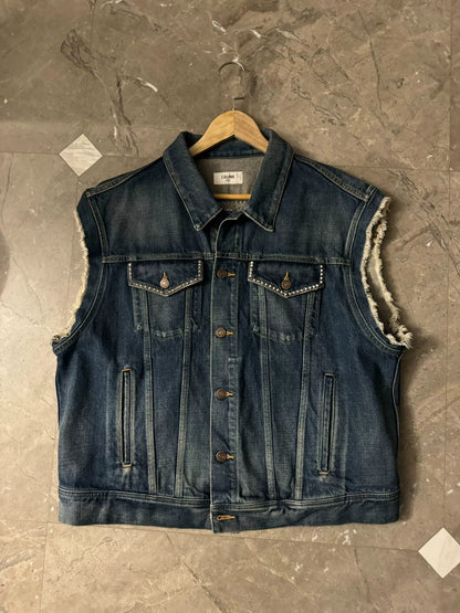 Celine Denim Vest with Studded Text