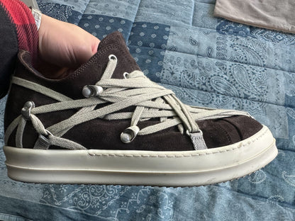 Rick Owens Brown Suede Low-Top Sneakers