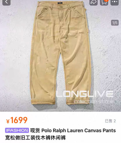 RALPH LAUREN Loose Distressed Logger Pants