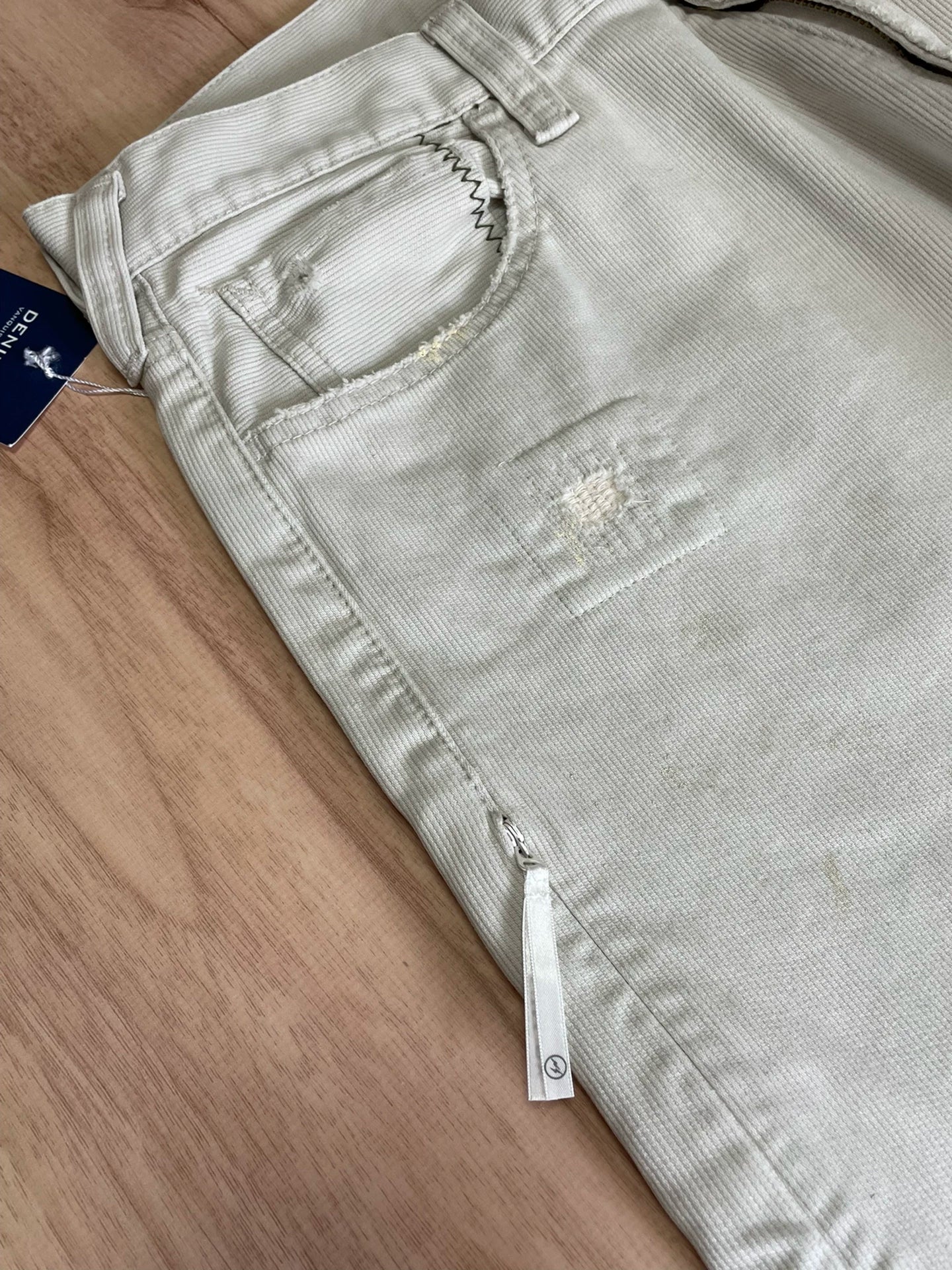 ivory corduroy pants with paint splatter