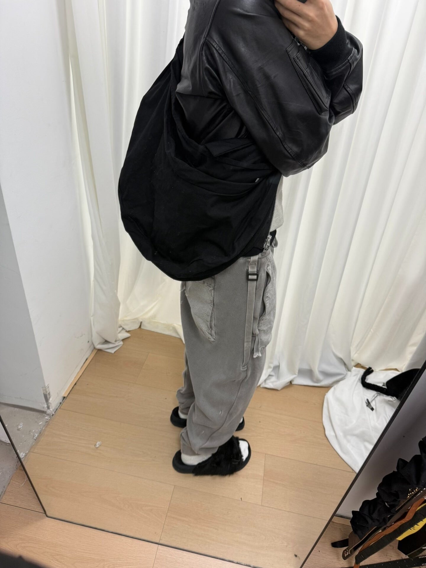 yohji yamamoto double-layered bag with wool