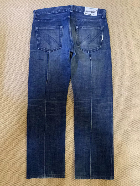 neighborhood washed denim pants with stitch details