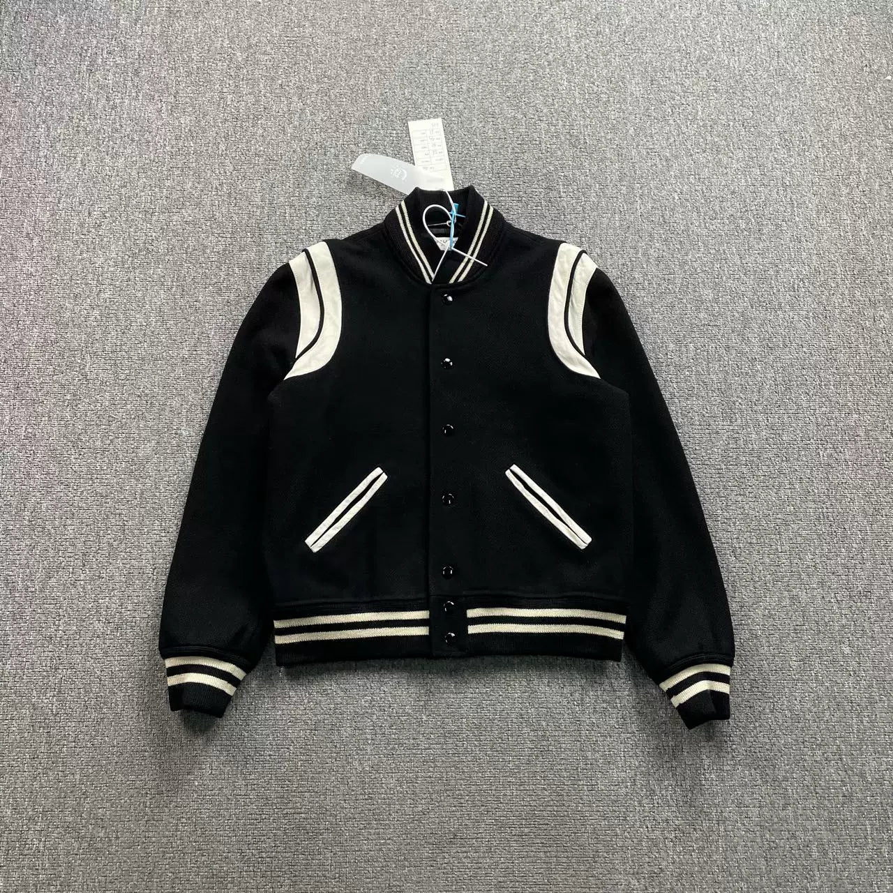Saint Laurent Leather Sleeves Baseball Jacket