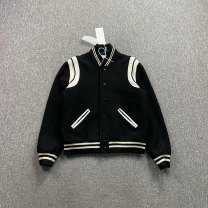 Saint Laurent Leather Sleeves Baseball Jacket