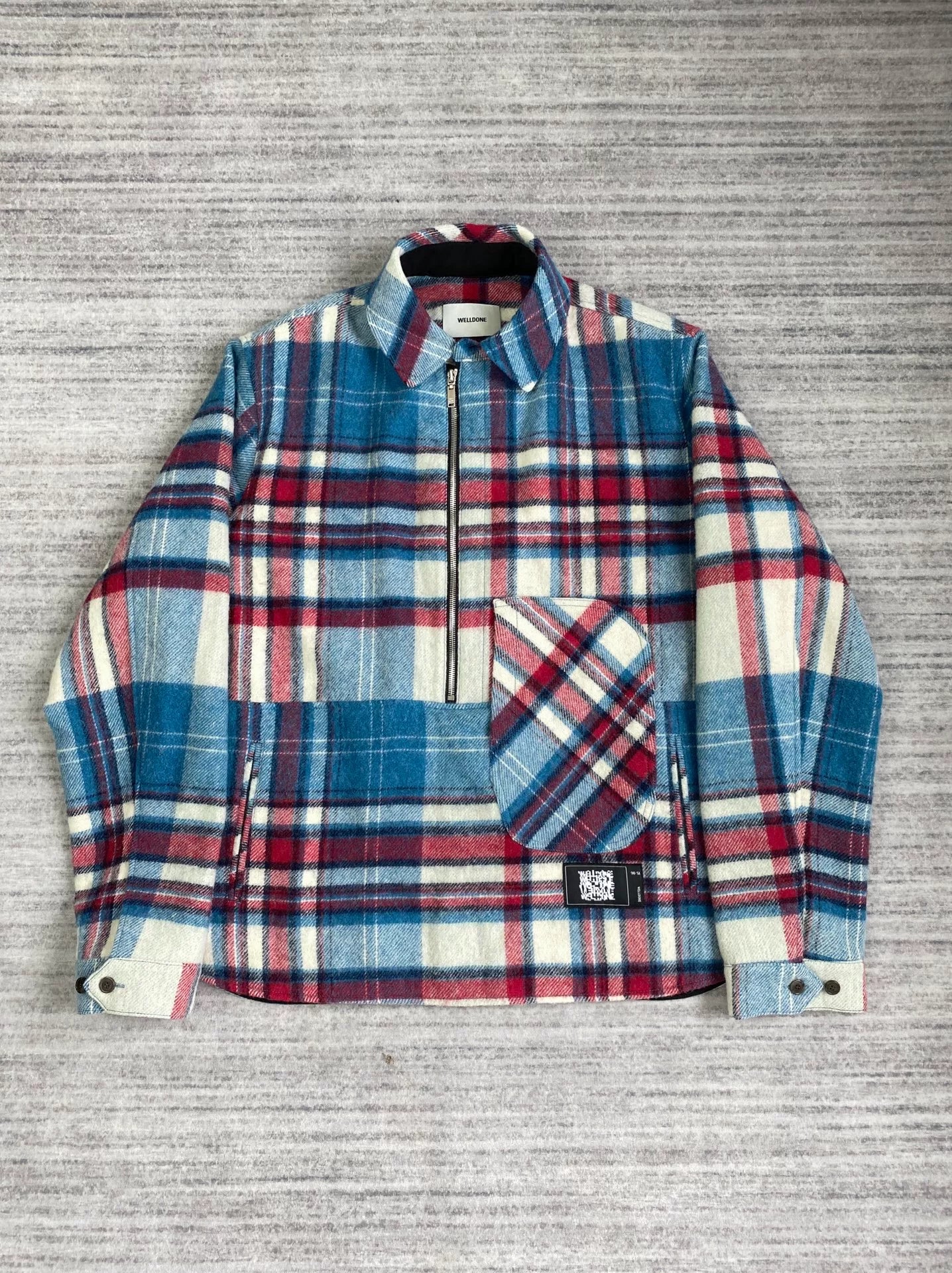 we11done plaid fleece half-zip jacket
