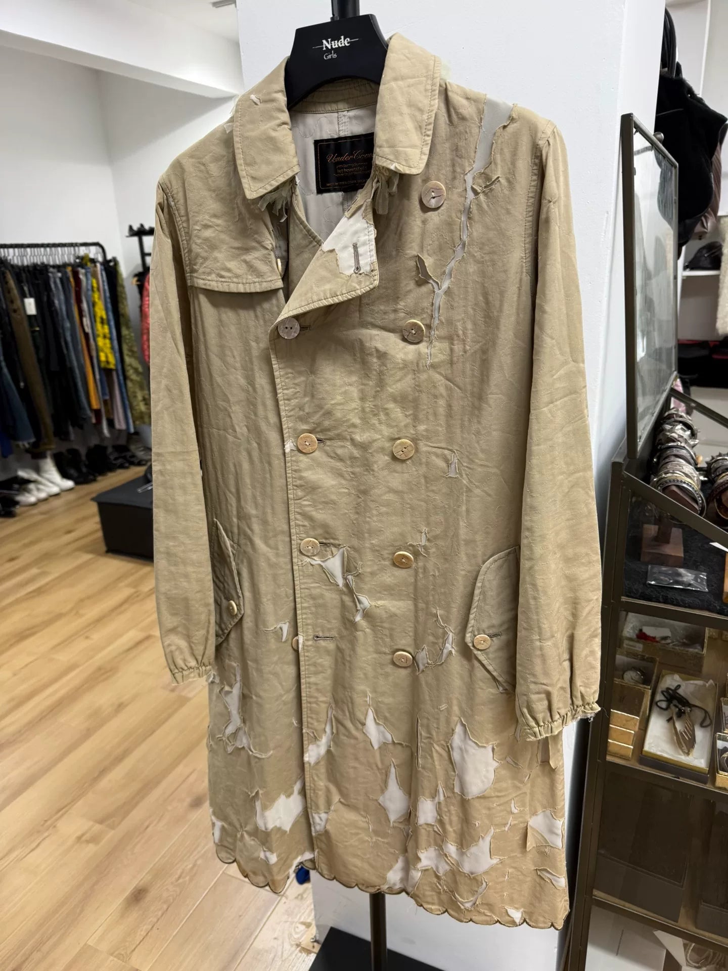 UNDERCOVER Distressed Trench Coat in Beige