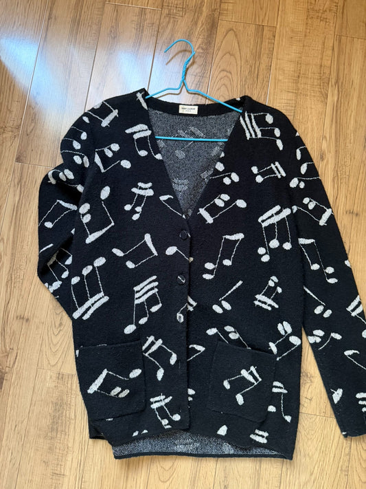 YSL Black Music Note Cardigan M