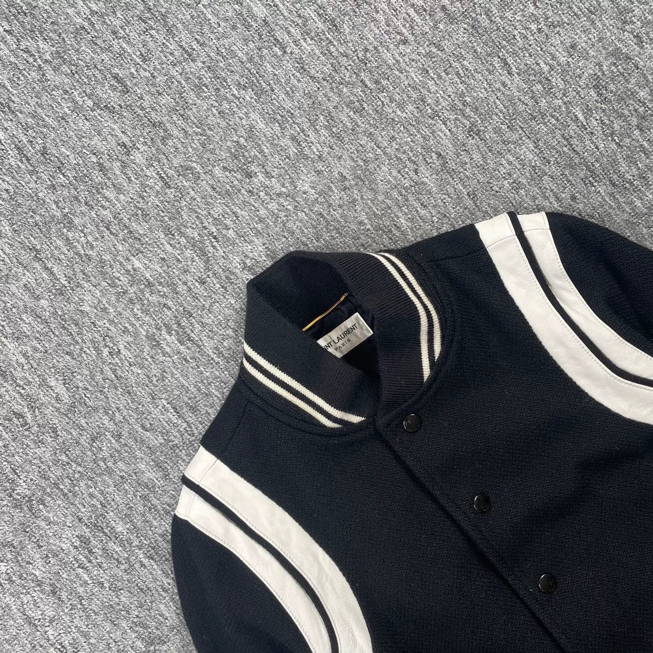 Saint Laurent Black Striped Varsity Jacket