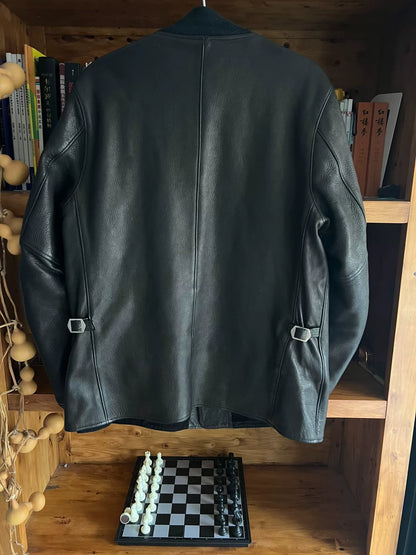 luxury carbon gray deer leather jacket