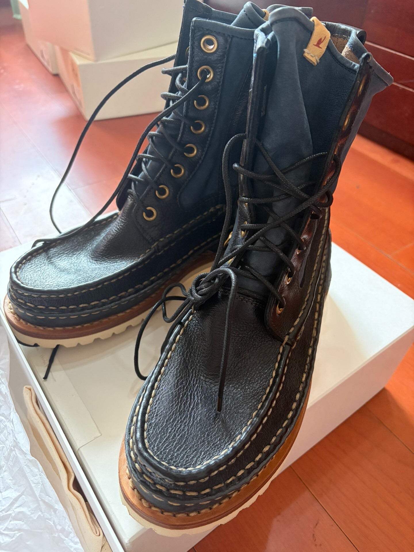 visvim grizzly boots folk navy