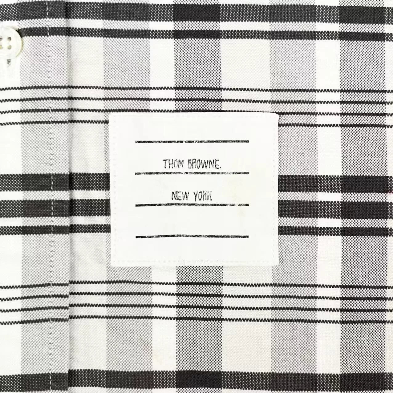 thom browne gray white plaid button-up shirt