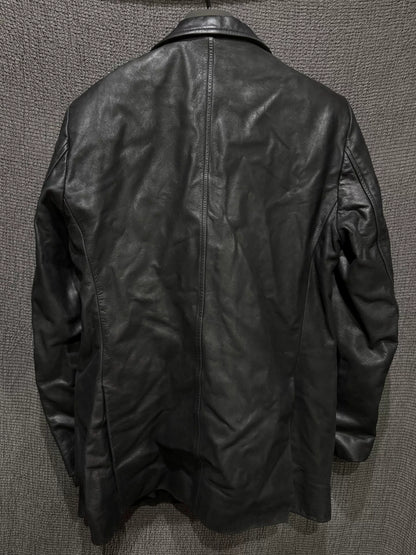 black leather suit coat with vampire style