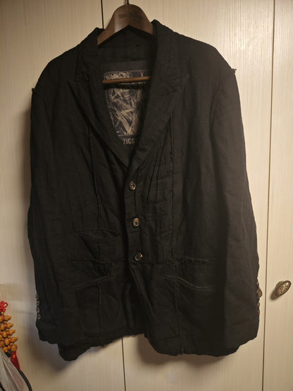 Ziggy Chen 21AW Black Distressed Wool Blazer