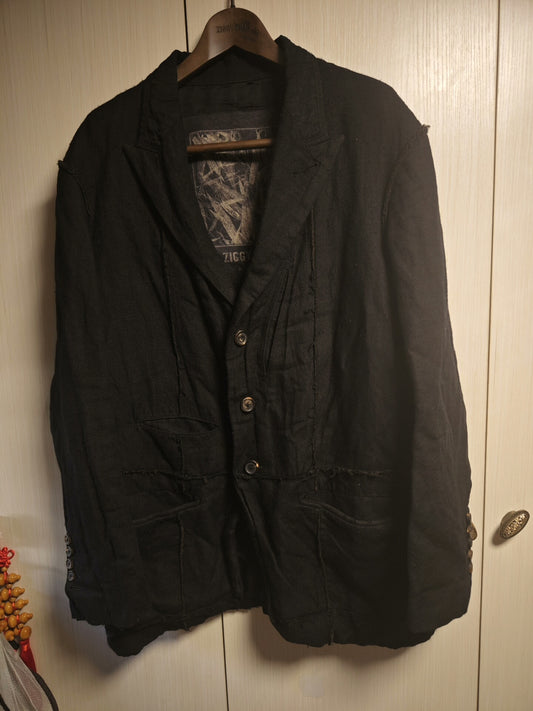 Ziggy Chen 21AW Black Distressed Wool Blazer