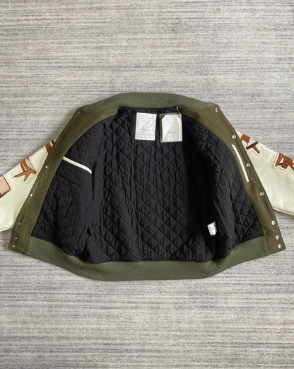 readymade baseball jacket with leather sleeves