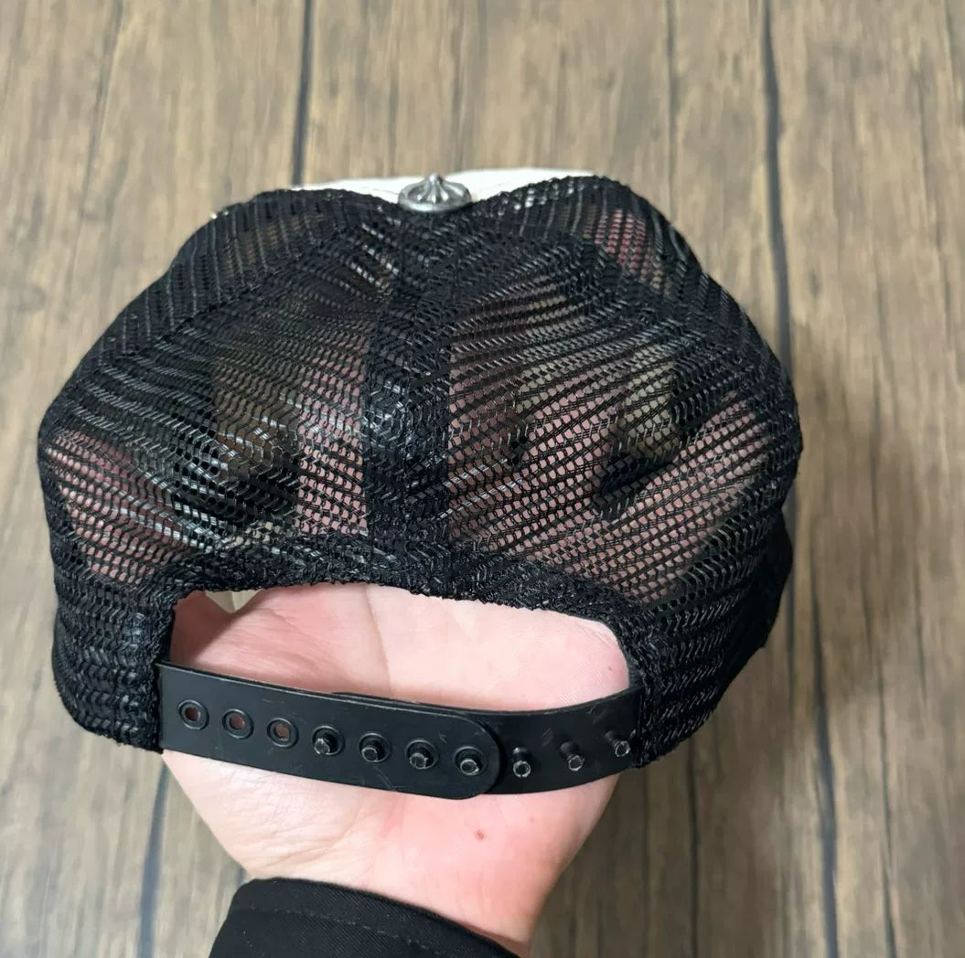chrome hearts black and white trucker cap