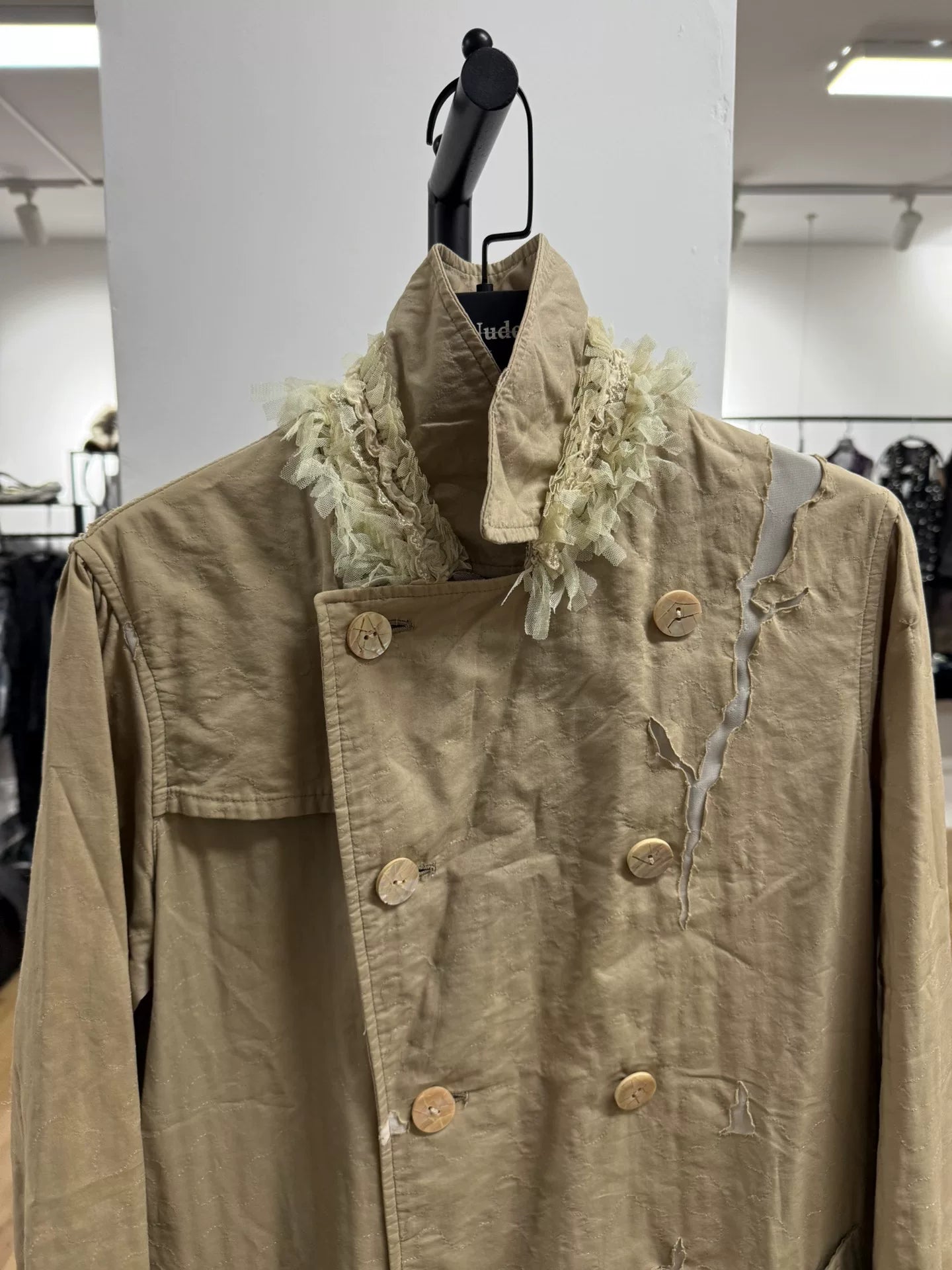 UNDERCOVER Distressed Trench Coat in Beige