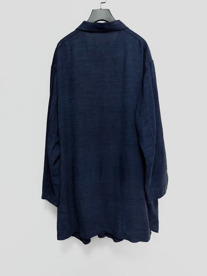 blue dyed linen coat by VIDALENC
