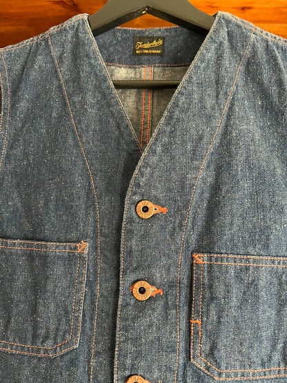 denim work vest with copper buttons