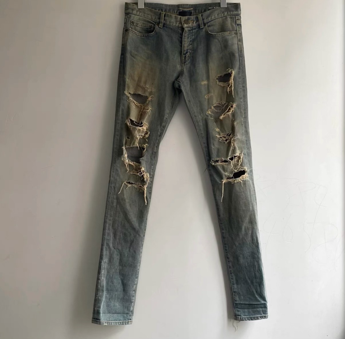 Saint Laurent Distressed Gray Denim Jeans