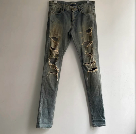 Saint Laurent Distressed Gray Denim Jeans