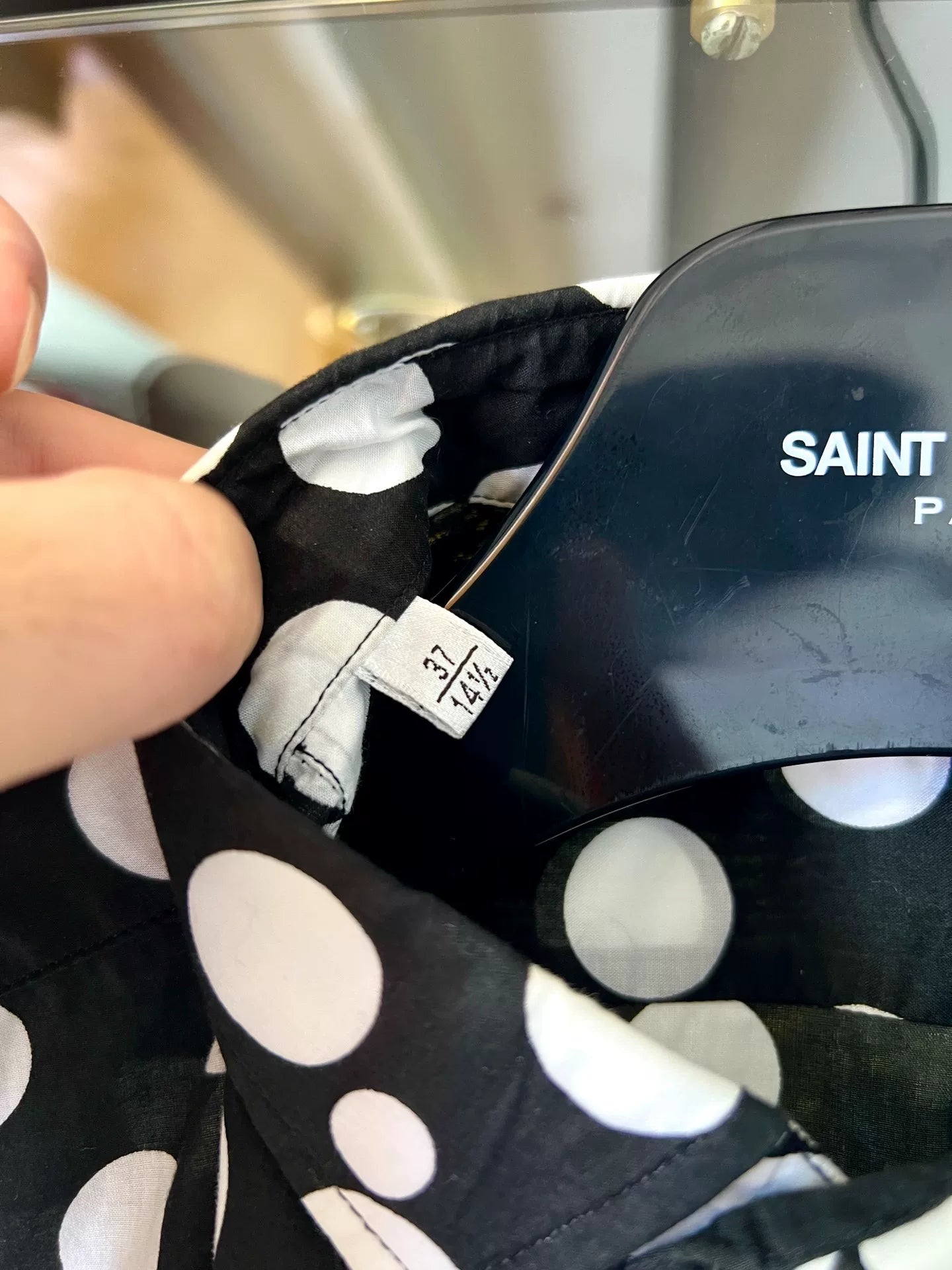 black and white polka dot shirt