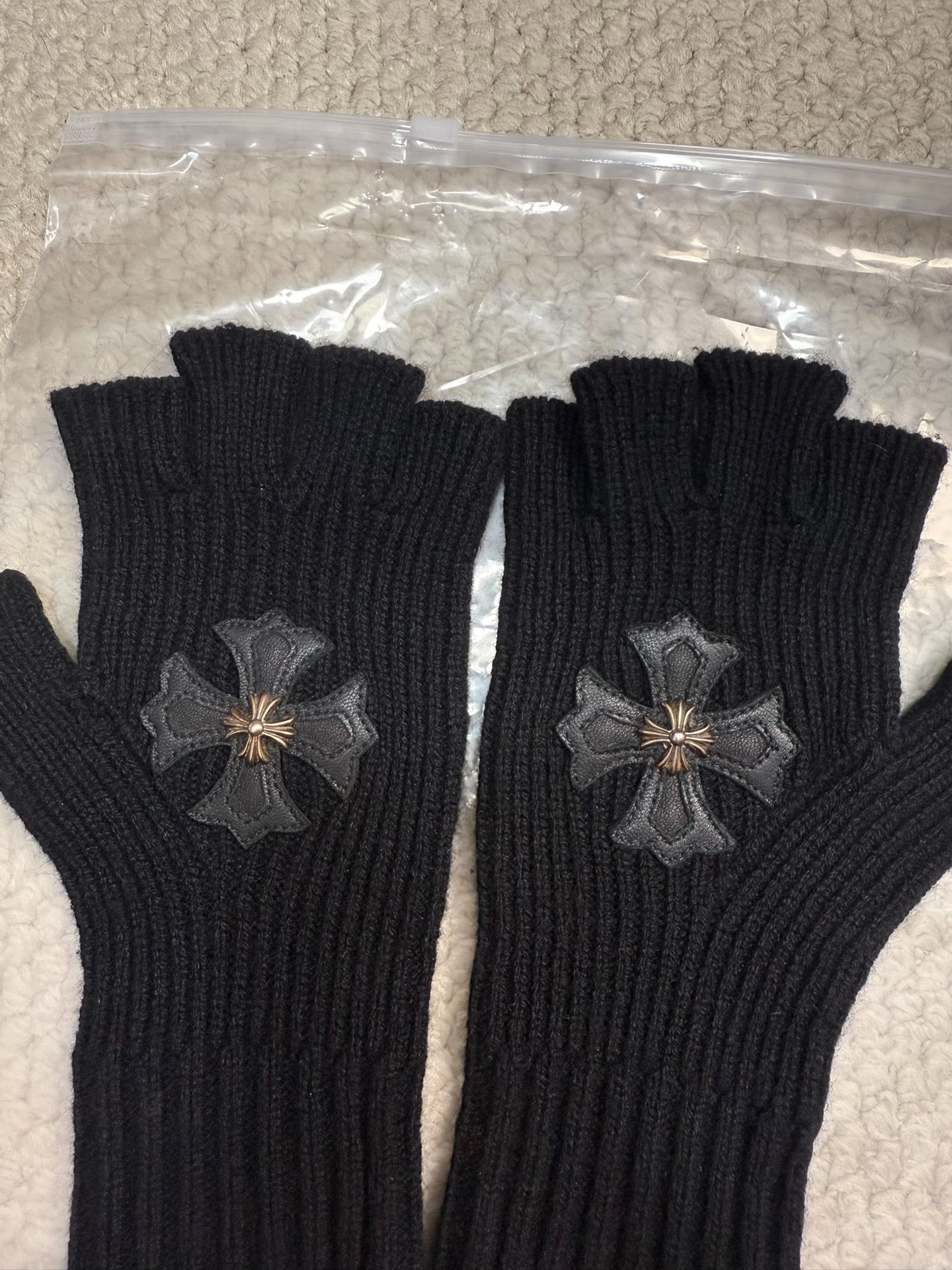 Chrome Hearts Black Cashmere Fingerless Gloves