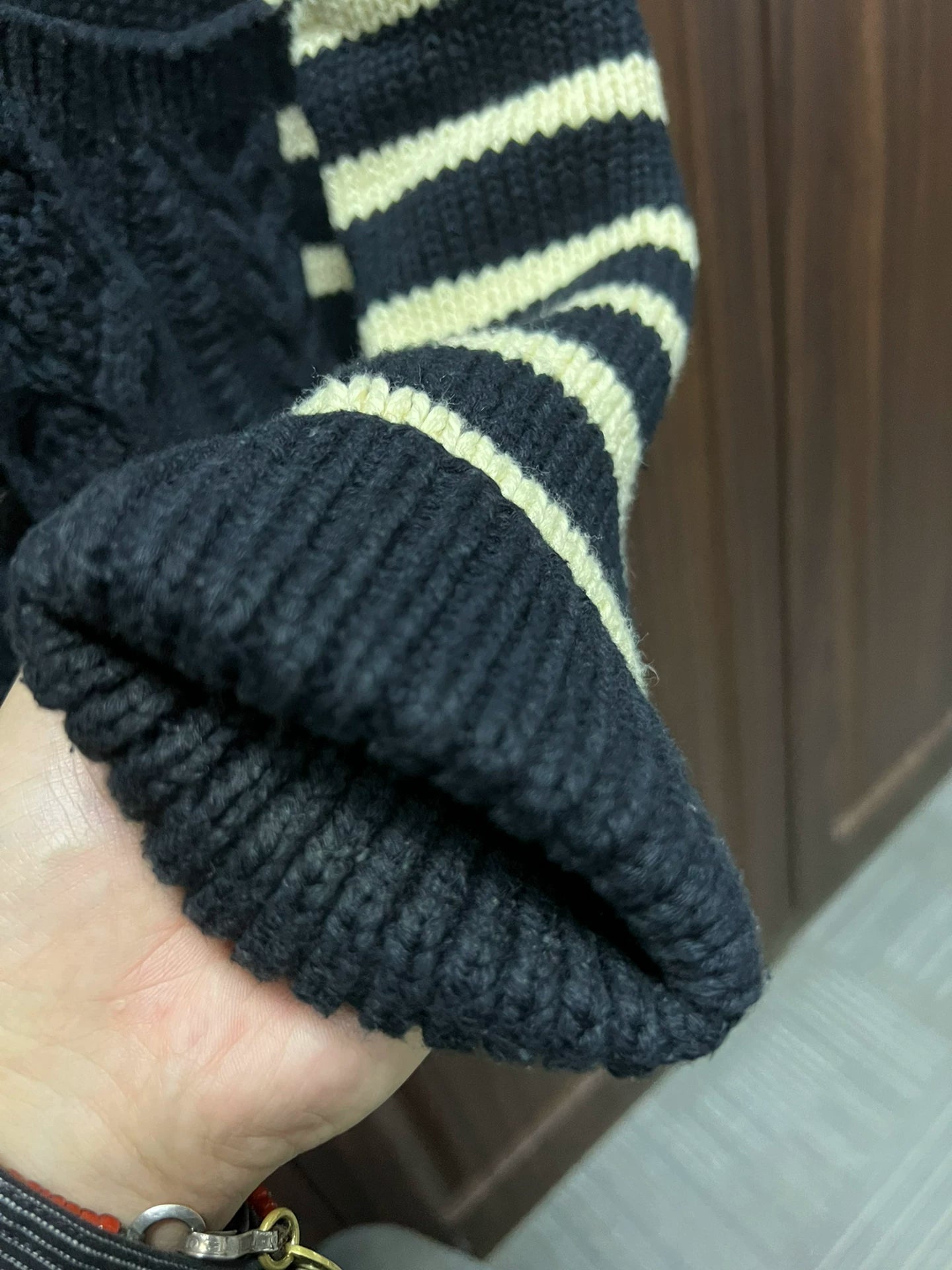 striped rrl cardigan in navy and cream