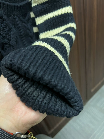 striped rrl cardigan in navy and cream