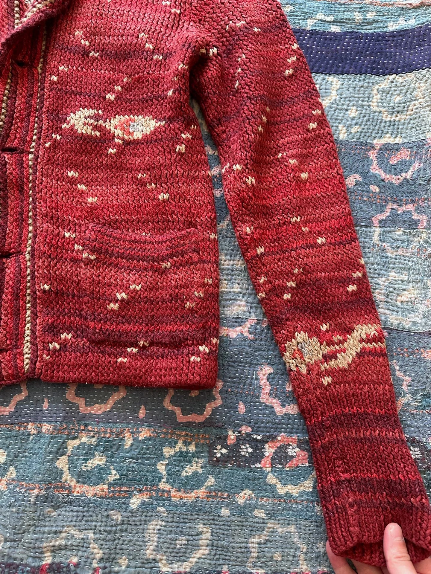 southwestern patterned red cardigan