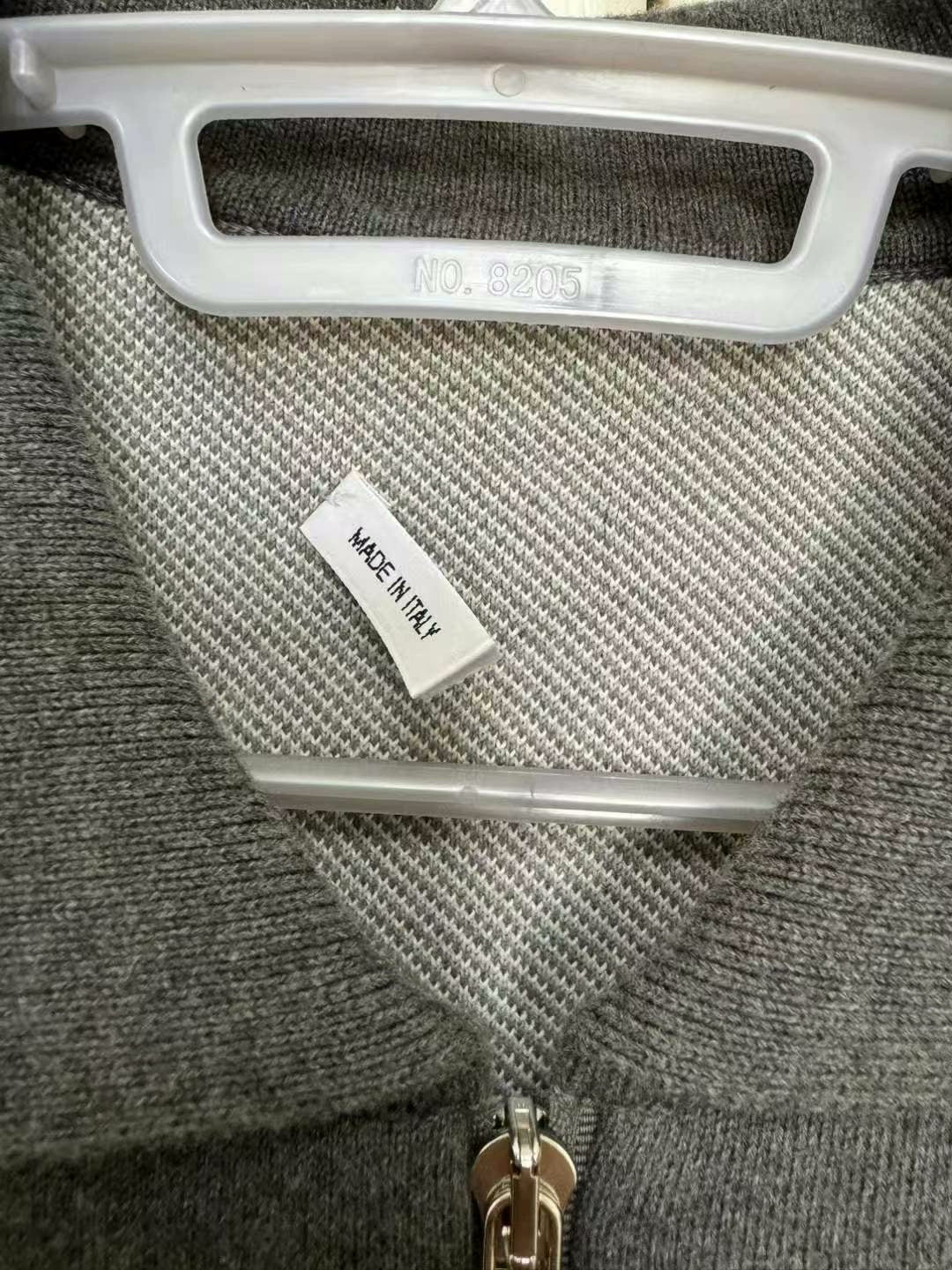 thom browne gray zip-up knitted cardigan