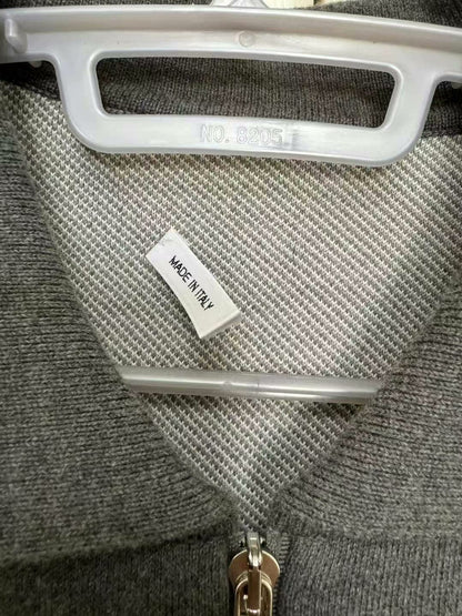 thom browne gray zip-up knitted cardigan