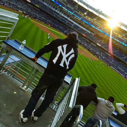 supreme yankees hooded sweatshirt in dark blue