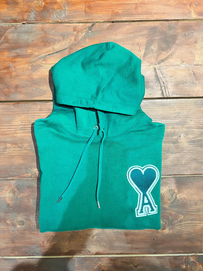 ami paris green heart embroidered hoodie