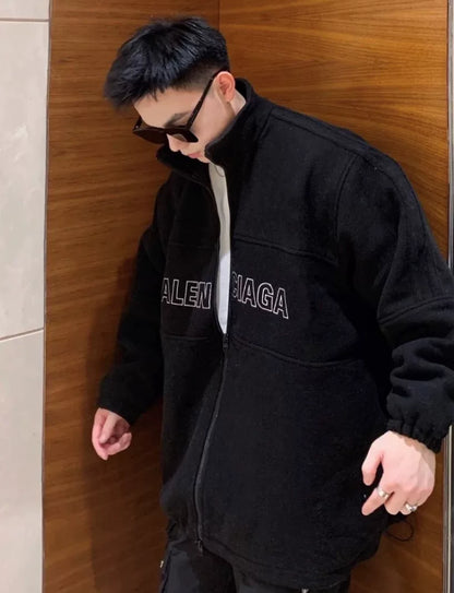 black logo wool blend jacket by balenciaga
