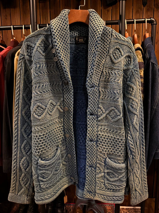 RRL Blue Dyed Knit Sweater Coat