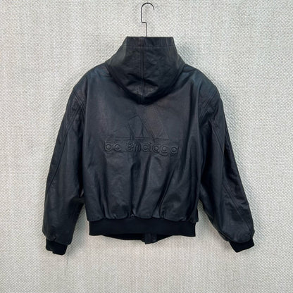 balenciaga x adidas black hooded leather jacket