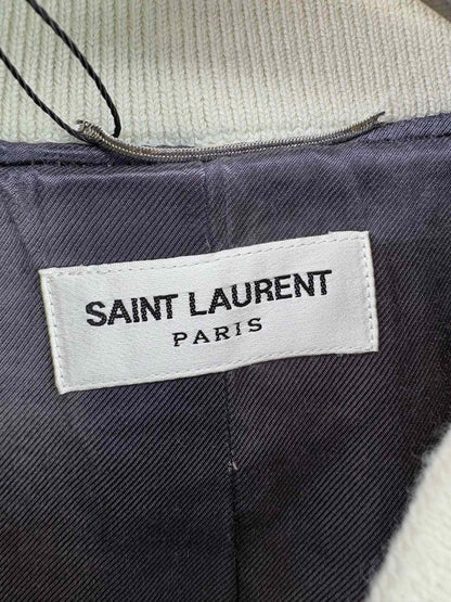Saint Laurent White Leather Sleeves Baseball Jacket