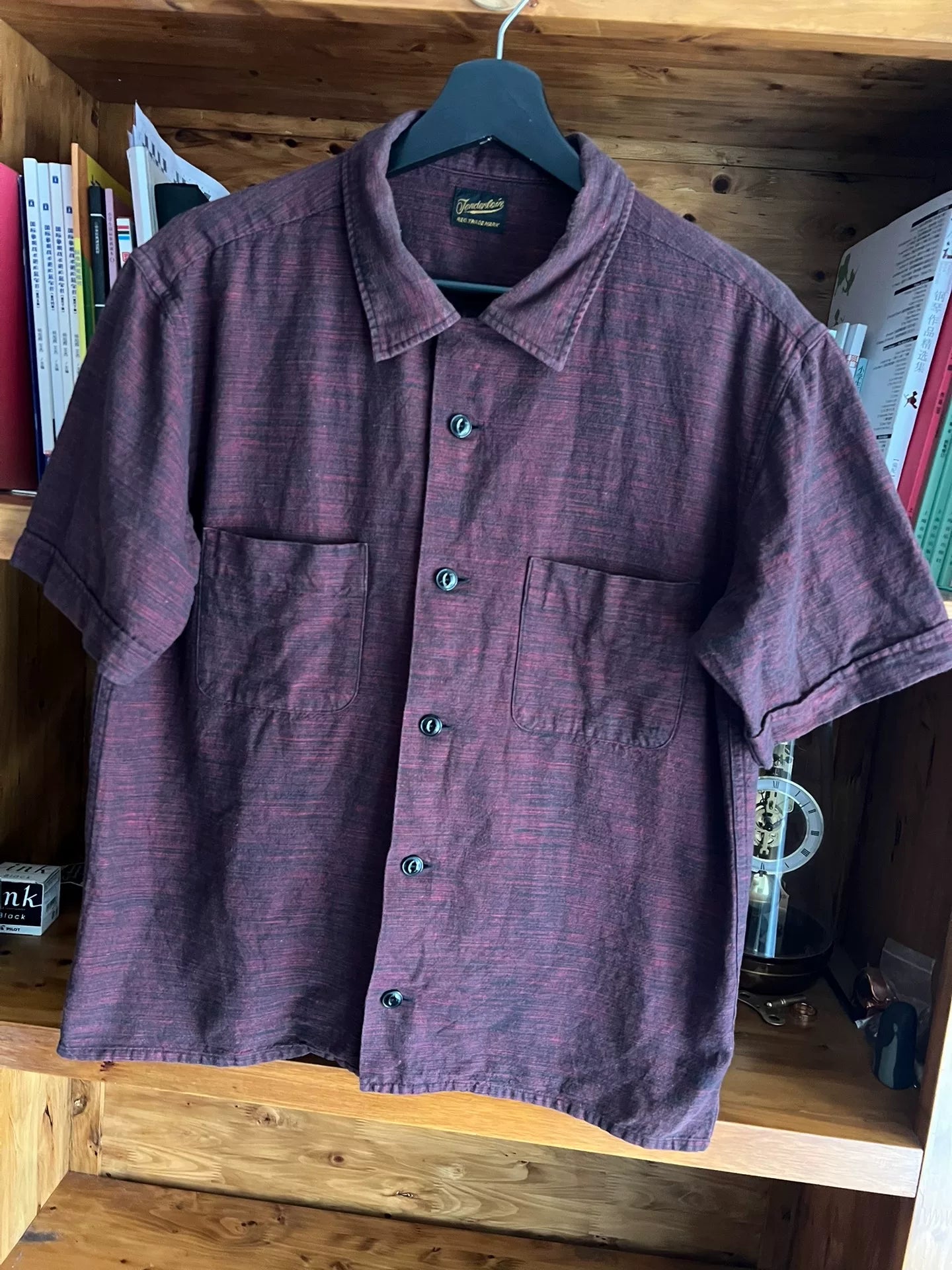 open collar shirt in rich burgundy color