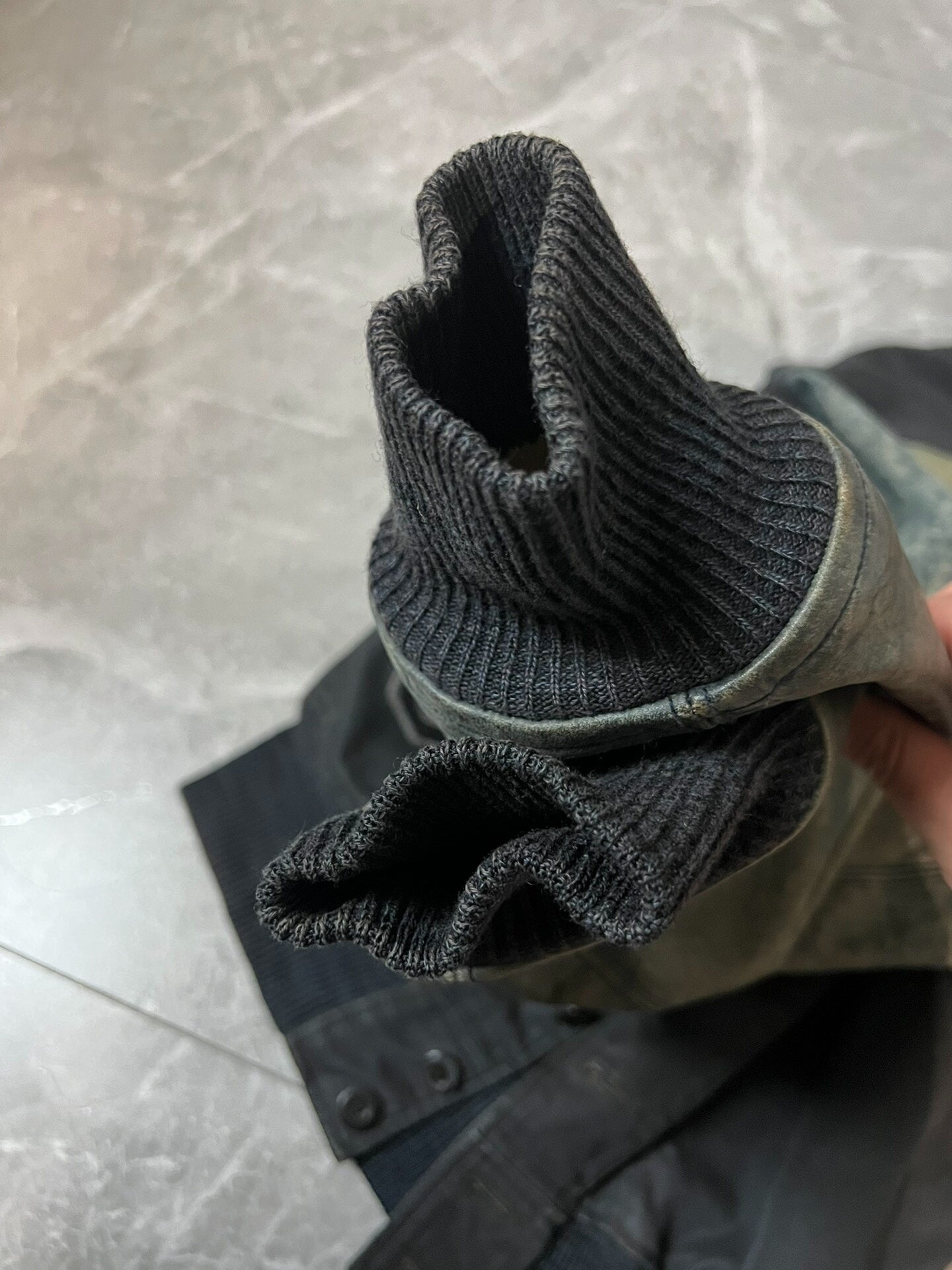 RRL Blue Dye Leather Sleeve Baseball Jacket