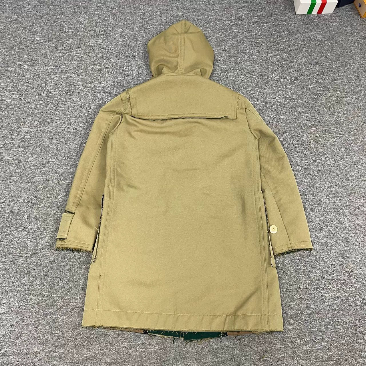sacai khaki duffle coat with hood