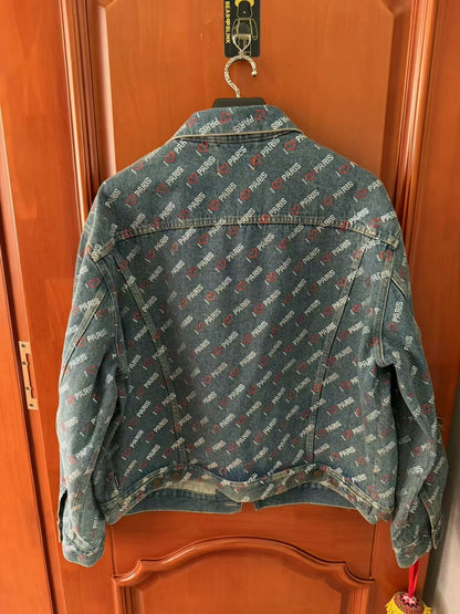 balenciaga logo printed denim jacket