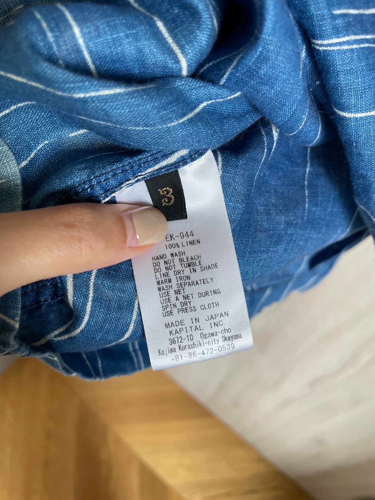 Kapital Indigo Stripe Shirt Size 3