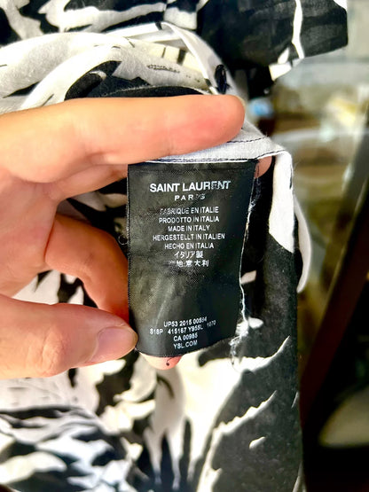 saint laurent black and white hawaiian shirt